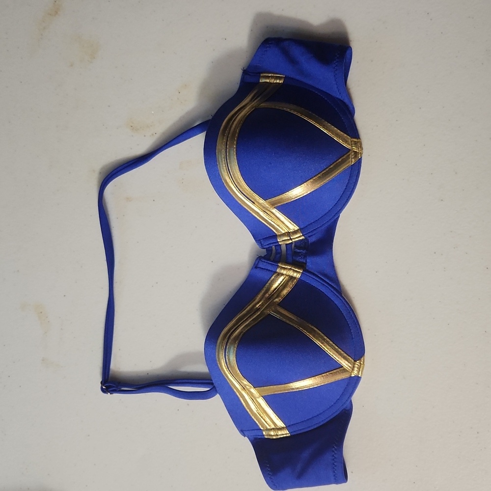Stylish Blue and Gold Women's Bra